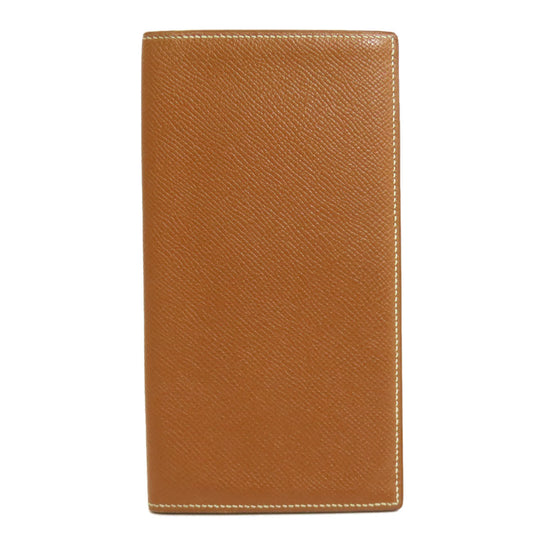 HERMES Long Wallet Purse Epsom gold Fleming Gold mens Used Authentic
