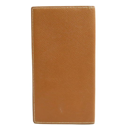 HERMES Long Wallet Purse Epsom gold Fleming Gold mens Used Authentic