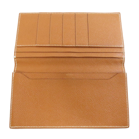 HERMES Long Wallet Purse Epsom gold Fleming Gold mens Used Authentic