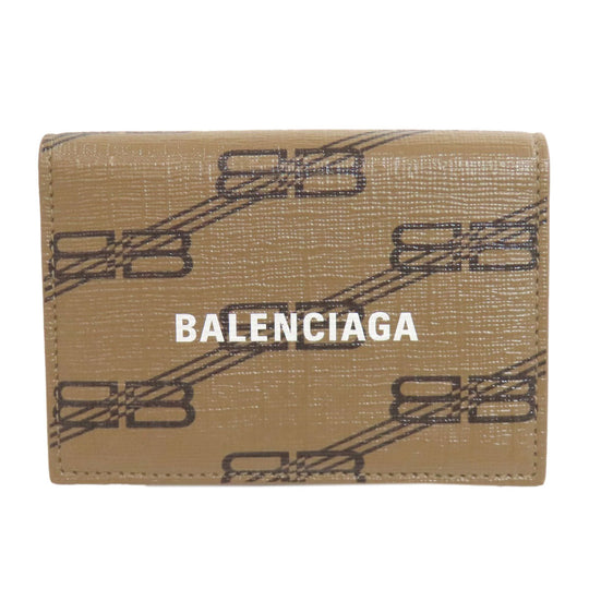 BALENCIAGA Bifold Wallet 594312 PVC Brown BB Tri-fold Wallet Women(Unisex) Used Authentic