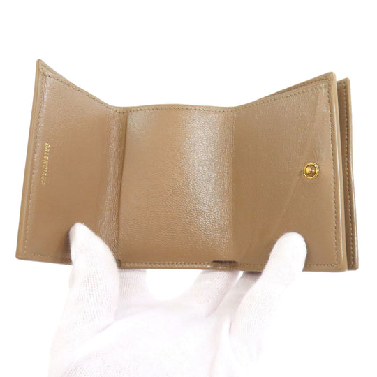 BALENCIAGA Bifold Wallet 594312 PVC Brown BB Tri-fold Wallet Women(Unisex) Used Authentic