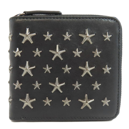 JIMMY CHOO Bifold Wallet leather black Studs star motif Women Used Authentic