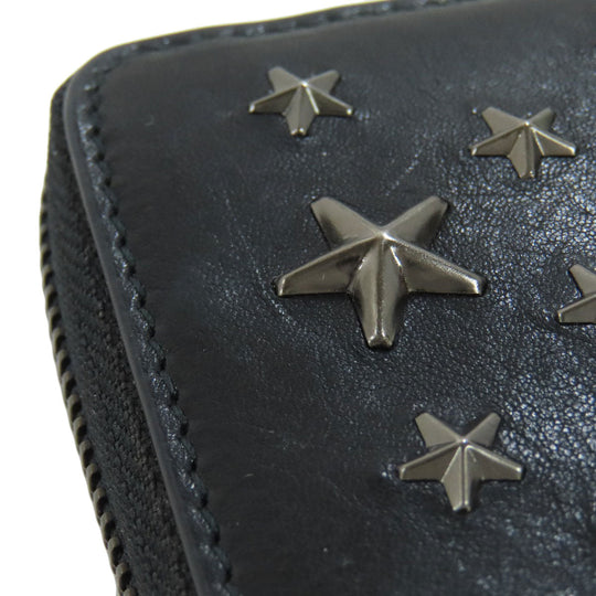 JIMMY CHOO Bifold Wallet leather black Studs star motif Women Used Authentic