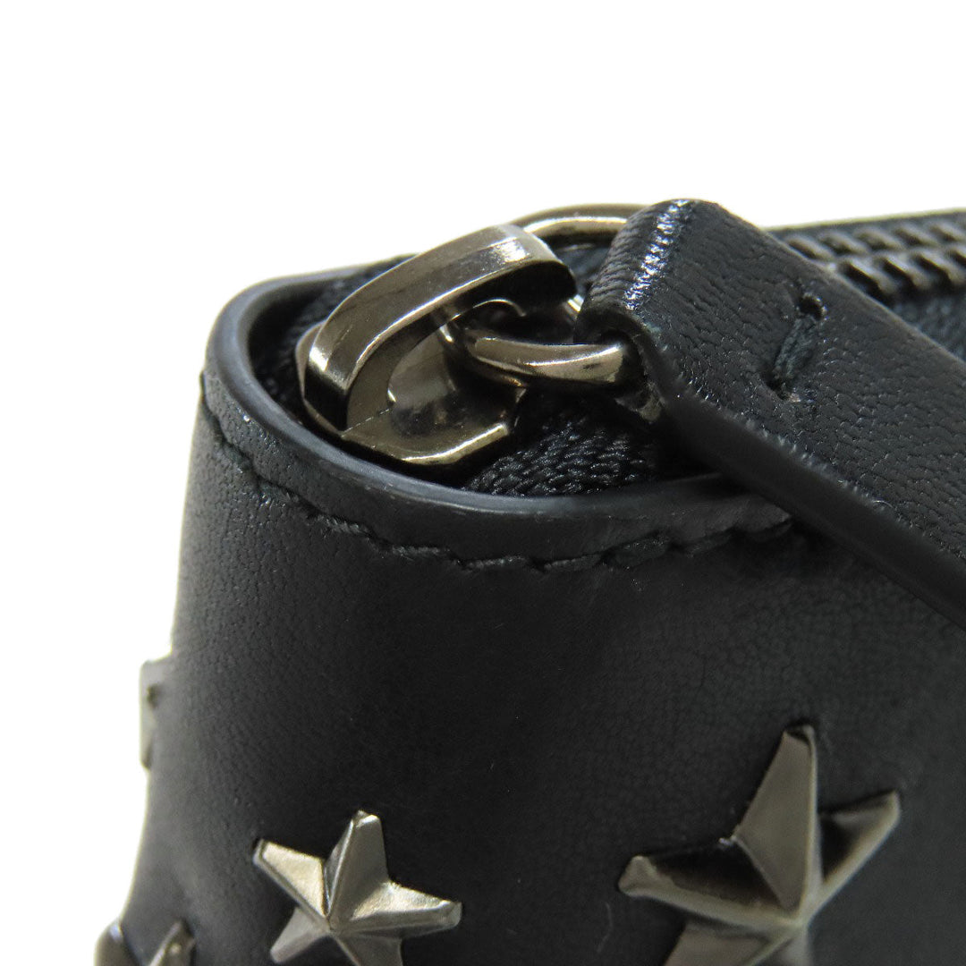 JIMMY CHOO Bifold Wallet leather black Studs star motif Women Used Authentic
