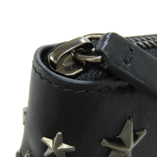 JIMMY CHOO Bifold Wallet leather black Studs star motif Women Used Authentic