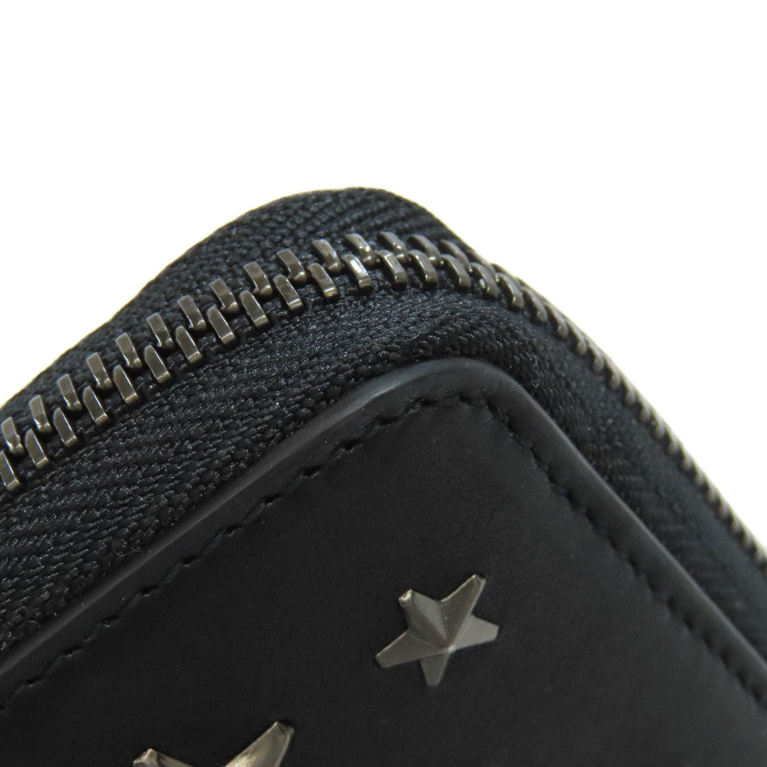 JIMMY CHOO Bifold Wallet leather black Studs star motif Women Used Authentic