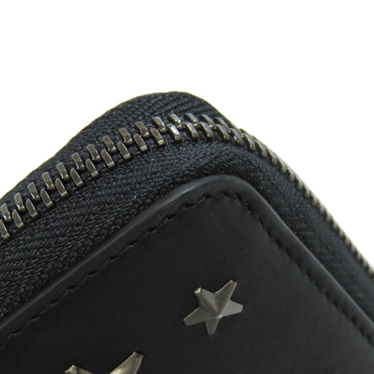 JIMMY CHOO Bifold Wallet leather black Studs star motif Women Used Authentic