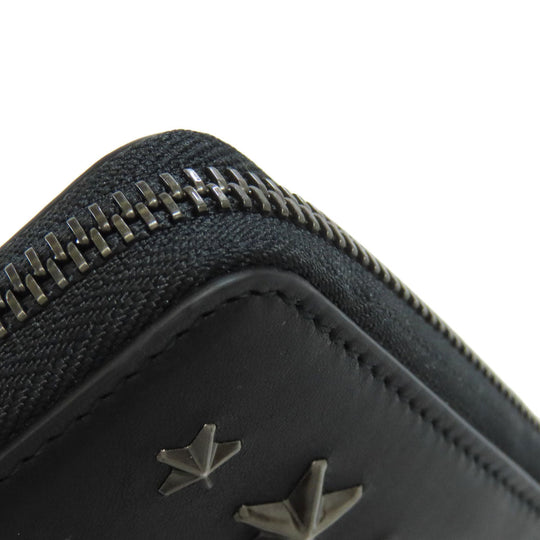 JIMMY CHOO Bifold Wallet leather black Studs star motif Women Used Authentic