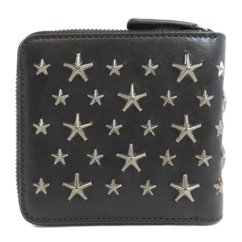 JIMMY CHOO Bifold Wallet leather black Studs star motif Women Used Authentic