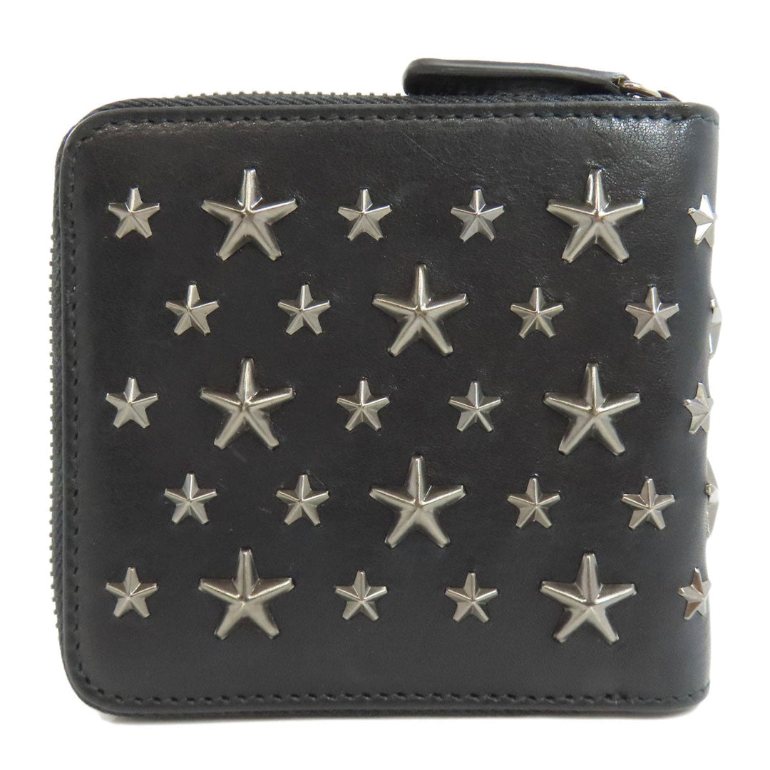 JIMMY CHOO Bifold Wallet leather black Studs star motif Women Used Authentic