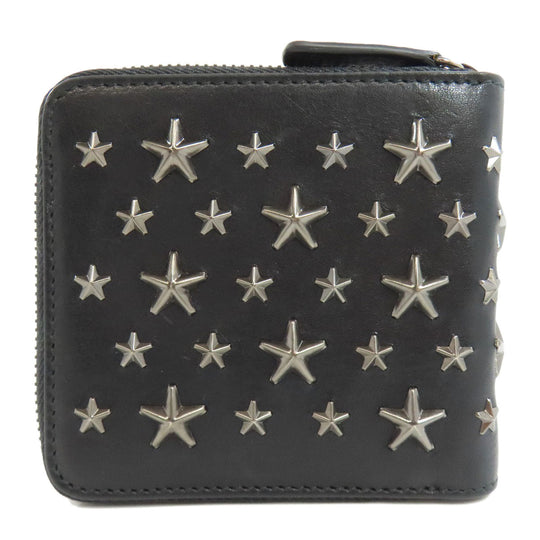 JIMMY CHOO Bifold Wallet leather black Studs star motif Women Used Authentic