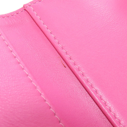 CHANEL Bifold Wallet Grained Calfskin Skin pink COCO Mark Gold Metal Tri-fold Wallet Women Used Authentic