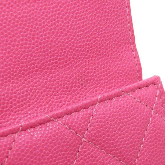 CHANEL Bifold Wallet Grained Calfskin Skin pink COCO Mark Gold Metal Tri-fold Wallet Women Used Authentic