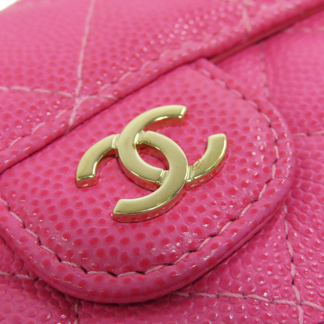 CHANEL Bifold Wallet Grained Calfskin Skin pink COCO Mark Gold Metal Tri-fold Wallet Women Used Authentic