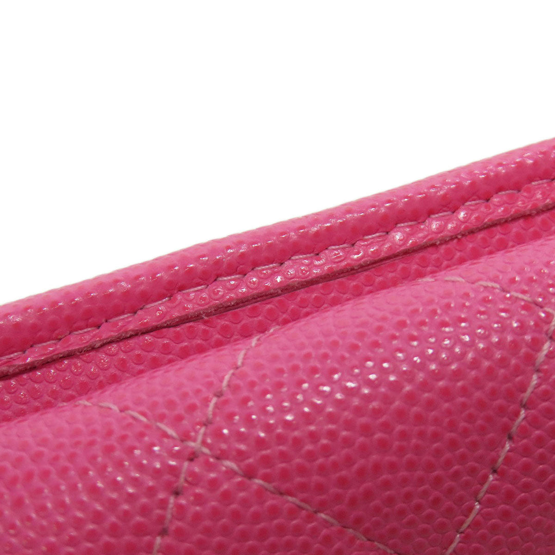 CHANEL Bifold Wallet Grained Calfskin Skin pink COCO Mark Gold Metal Tri-fold Wallet Women Used Authentic