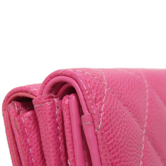 CHANEL Bifold Wallet Grained Calfskin Skin pink COCO Mark Gold Metal Tri-fold Wallet Women Used Authentic