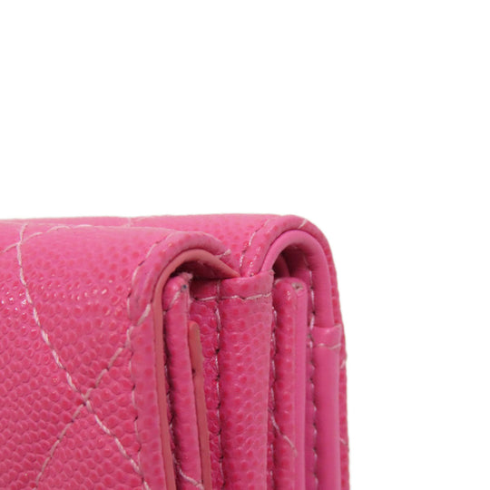 CHANEL Bifold Wallet Grained Calfskin Skin pink COCO Mark Gold Metal Tri-fold Wallet Women Used Authentic
