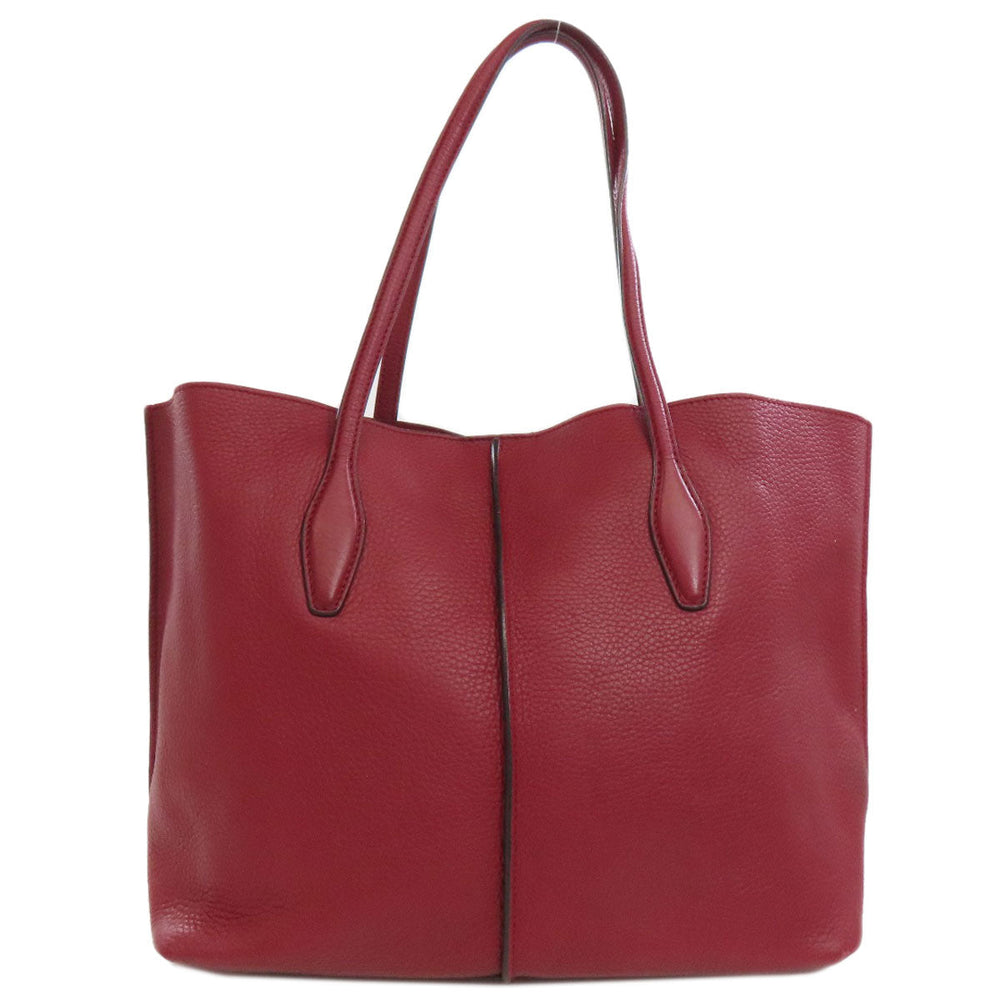 TOD�fS Tote Bag leather Red Simple design Women Used Authentic