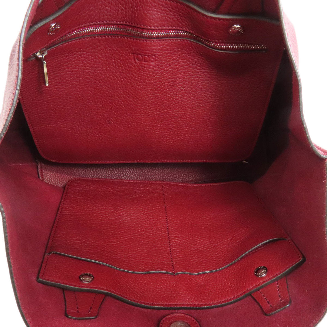 TOD'S Tote Bag leather Red Simple design Women Used Authentic