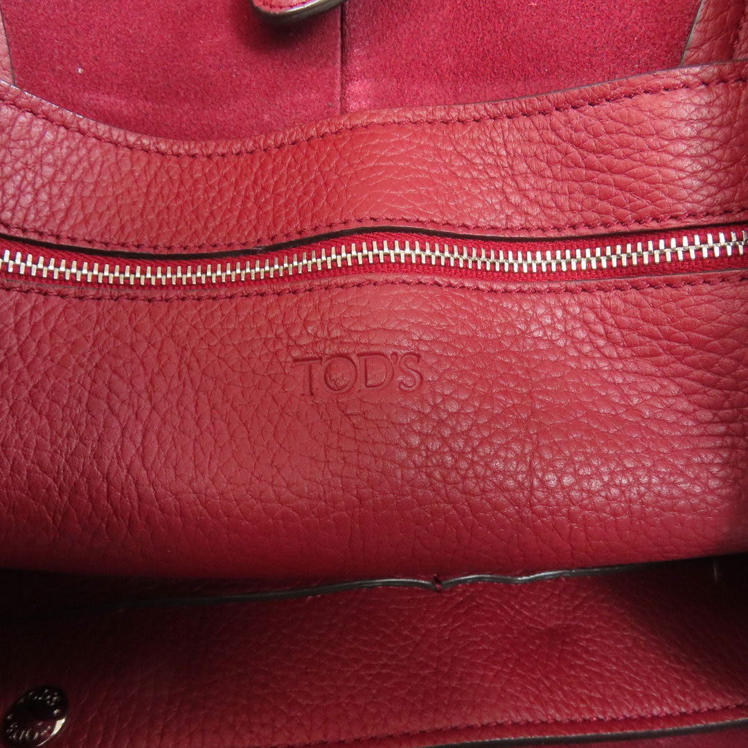 TOD'S Tote Bag leather Red Simple design Women Used Authentic