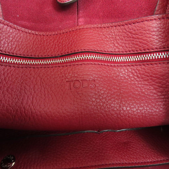 TOD'S Tote Bag leather Red Simple design Women Used Authentic