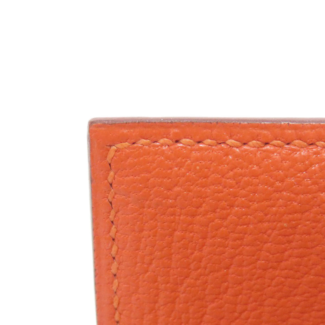 HERMES Long Wallet Purse Shave Orange Bearn Soufflet Silver Metal Women Used Authentic