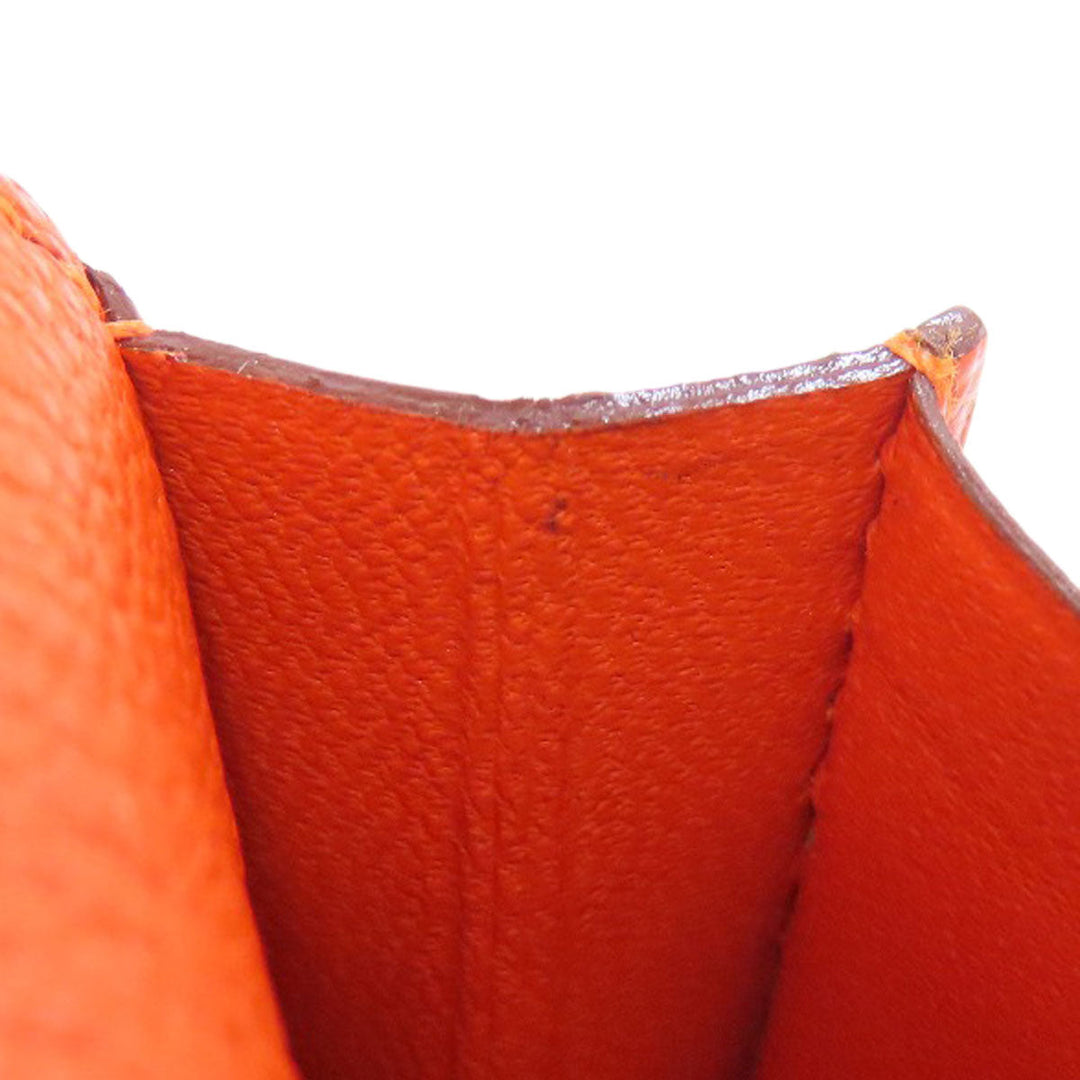 HERMES Long Wallet Purse Shave Orange Bearn Soufflet Silver Metal Women Used Authentic