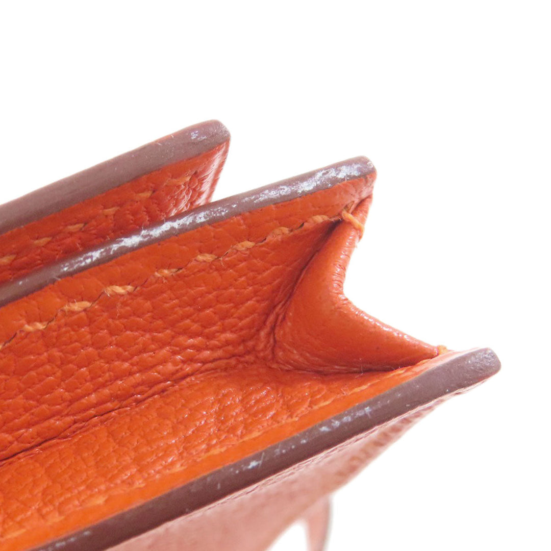 HERMES Long Wallet Purse Shave Orange Bearn Soufflet Silver Metal Women Used Authentic