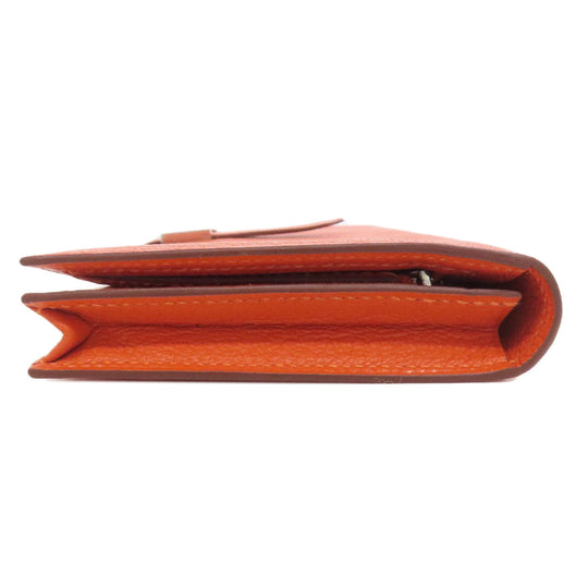 HERMES Long Wallet Purse Shave Orange Bearn Soufflet Silver Metal Women Used Authentic