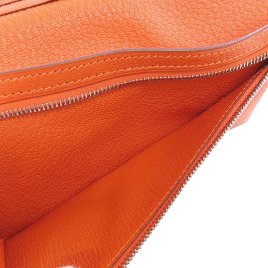 HERMES Long Wallet Purse Shave Orange Bearn Soufflet Silver Metal Women Used Authentic