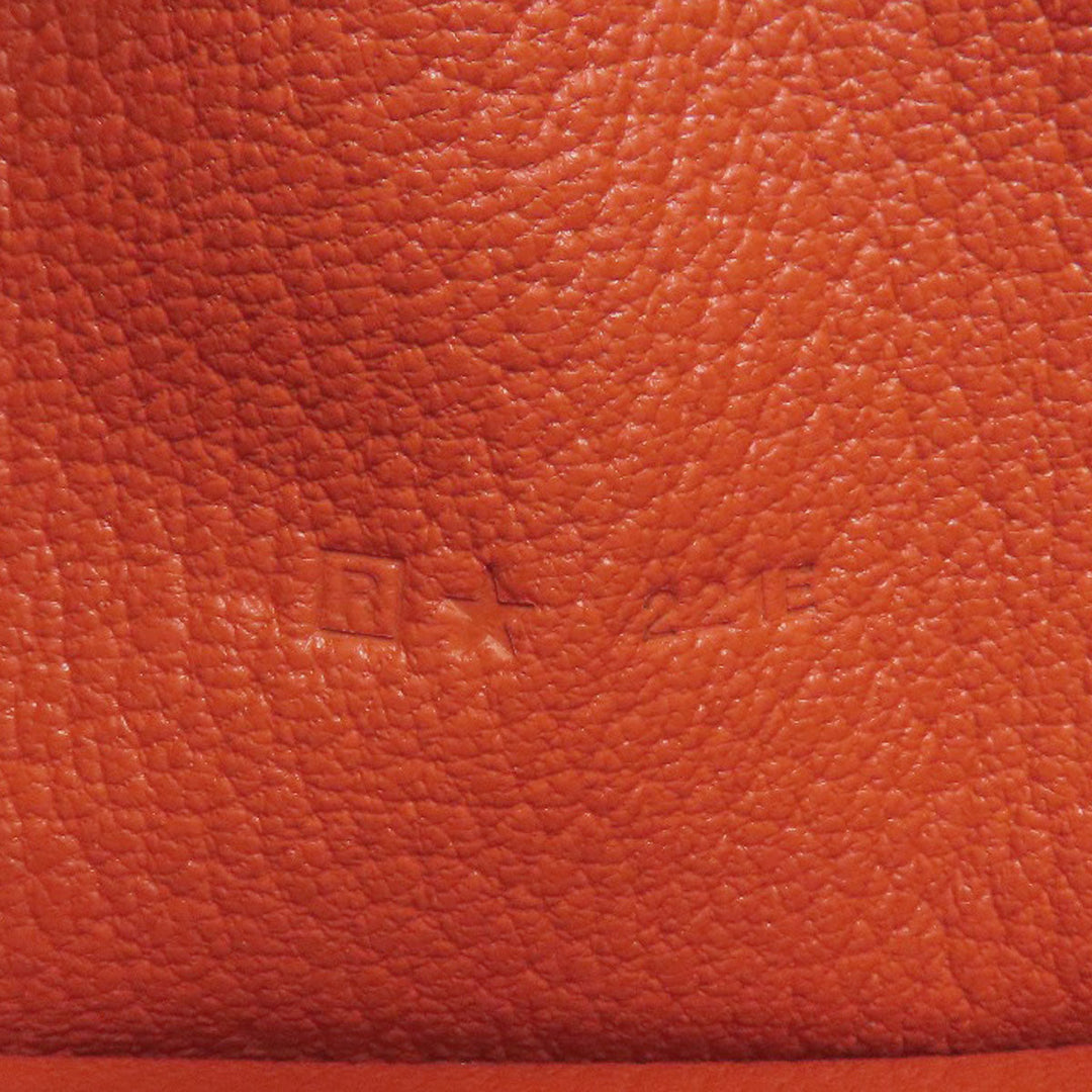 HERMES Long Wallet Purse Shave Orange Bearn Soufflet Silver Metal Women Used Authentic