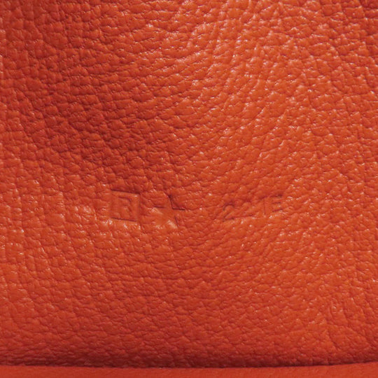 HERMES Long Wallet Purse Shave Orange Bearn Soufflet Silver Metal Women Used Authentic