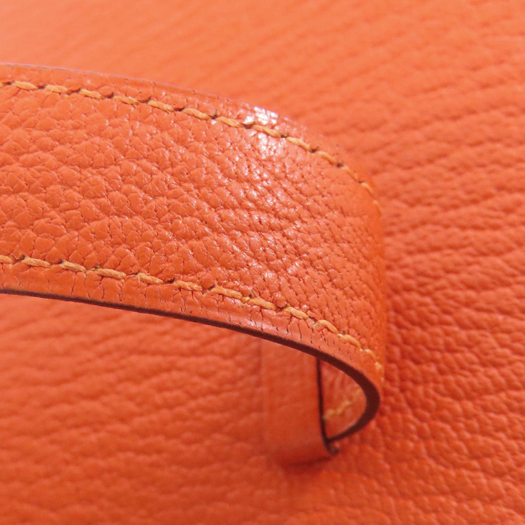 HERMES Long Wallet Purse Shave Orange Bearn Soufflet Silver Metal Women Used Authentic