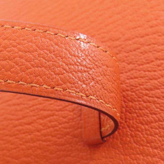 HERMES Long Wallet Purse Shave Orange Bearn Soufflet Silver Metal Women Used Authentic