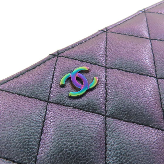 CHANEL Long Wallet Purse Calfskin purple Matelasse COCO Mark SilverMetal Women Used Authentic