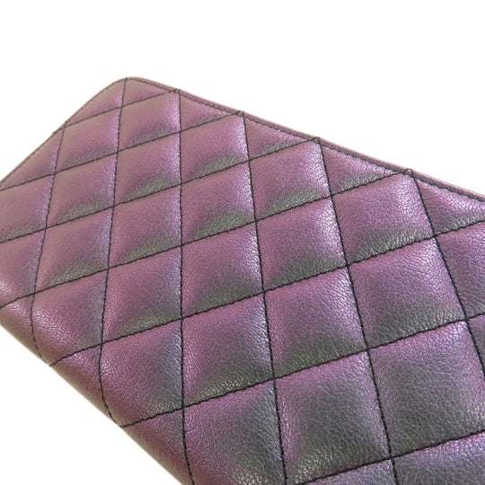 CHANEL Long Wallet Purse Calfskin purple Matelasse COCO Mark SilverMetal Women Used Authentic