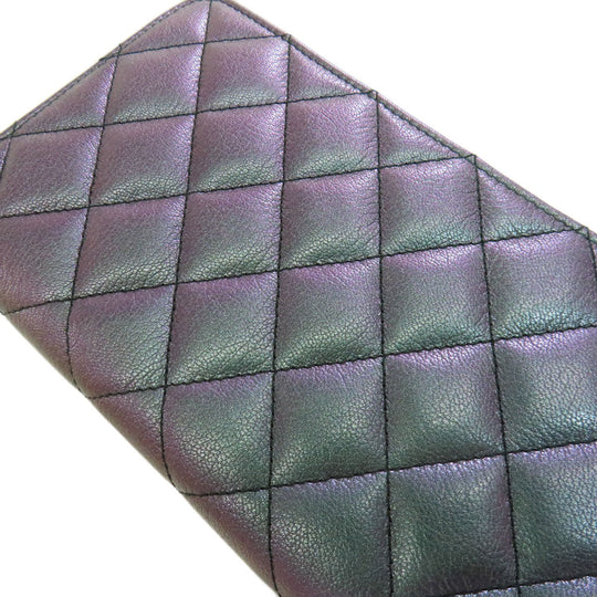 CHANEL Long Wallet Purse Calfskin purple Matelasse COCO Mark SilverMetal Women Used Authentic