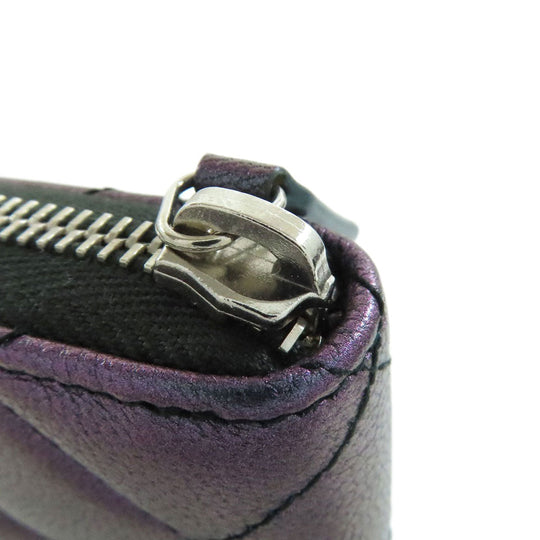 CHANEL Long Wallet Purse Calfskin purple Matelasse COCO Mark SilverMetal Women Used Authentic