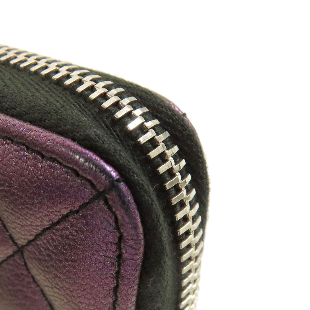 CHANEL Long Wallet Purse Calfskin purple Matelasse COCO Mark SilverMetal Women Used Authentic