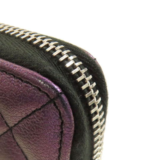 CHANEL Long Wallet Purse Calfskin purple Matelasse COCO Mark SilverMetal Women Used Authentic