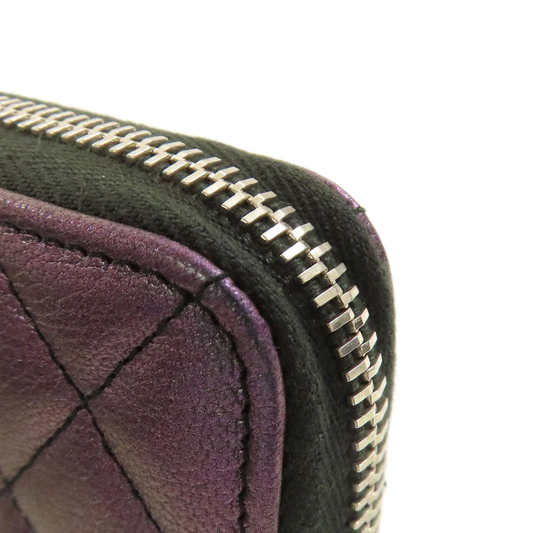 CHANEL Long Wallet Purse Calfskin purple Matelasse COCO Mark SilverMetal Women Used Authentic