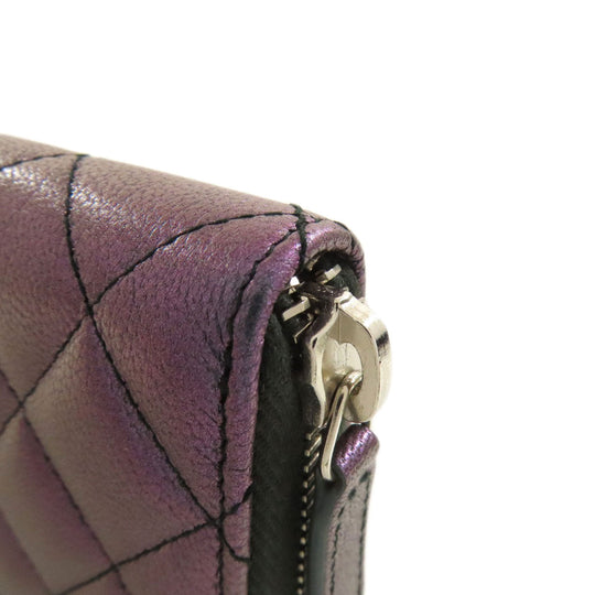 CHANEL Long Wallet Purse Calfskin purple Matelasse COCO Mark SilverMetal Women Used Authentic