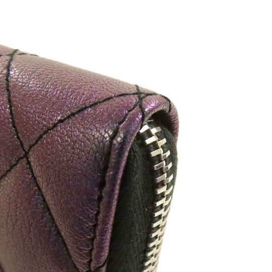 CHANEL Long Wallet Purse Calfskin purple Matelasse COCO Mark SilverMetal Women Used Authentic