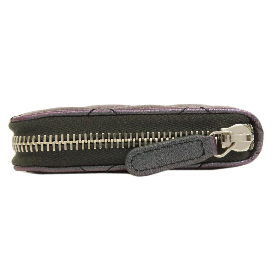 CHANEL Long Wallet Purse Calfskin purple Matelasse COCO Mark SilverMetal Women Used Authentic