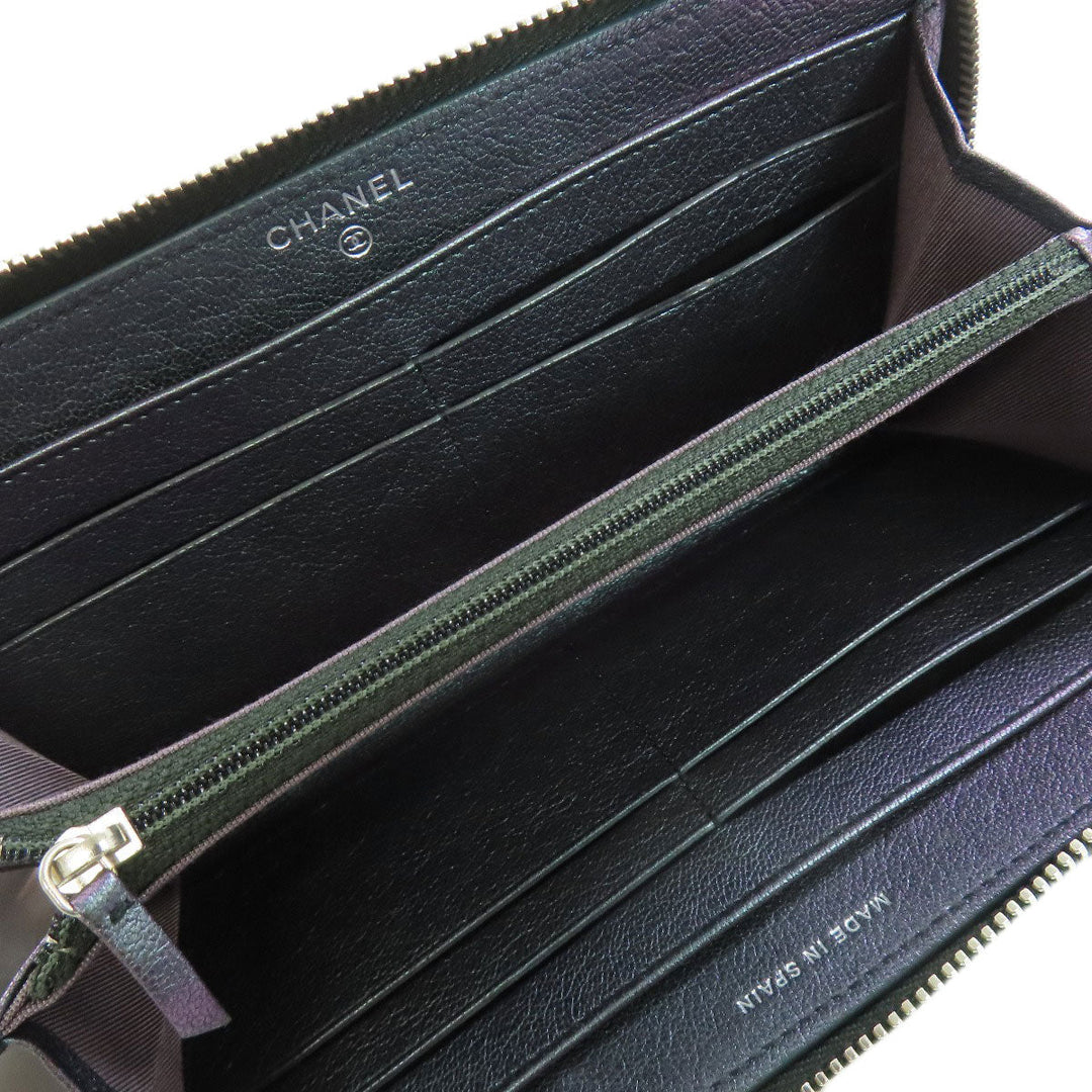 CHANEL Long Wallet Purse Calfskin purple Matelasse COCO Mark SilverMetal Women Used Authentic