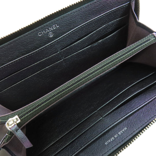 CHANEL Long Wallet Purse Calfskin purple Matelasse COCO Mark SilverMetal Women Used Authentic