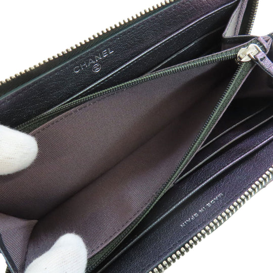 CHANEL Long Wallet Purse Calfskin purple Matelasse COCO Mark SilverMetal Women Used Authentic