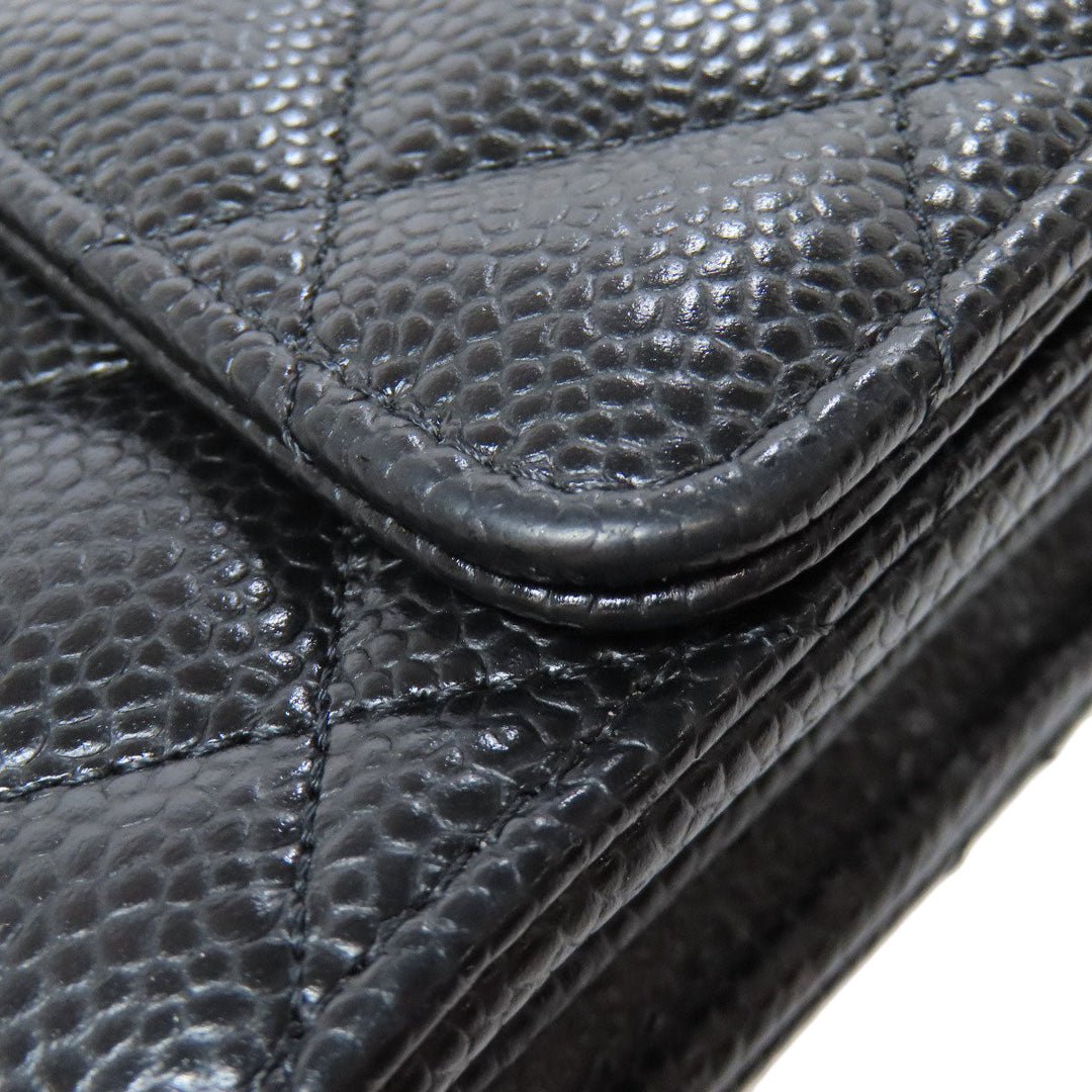 CHANEL Long Wallet Purse Grained Calfskin Skin black COCO Mark Gold Metal
