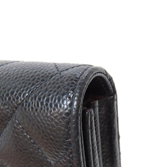 CHANEL Long Wallet Purse Grained Calfskin Skin black COCO Mark Gold Metal