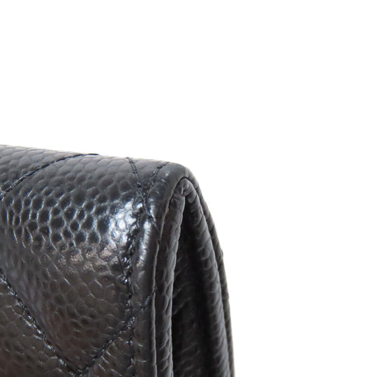 CHANEL Long Wallet Purse Grained Calfskin Skin black COCO Mark Gold Metal